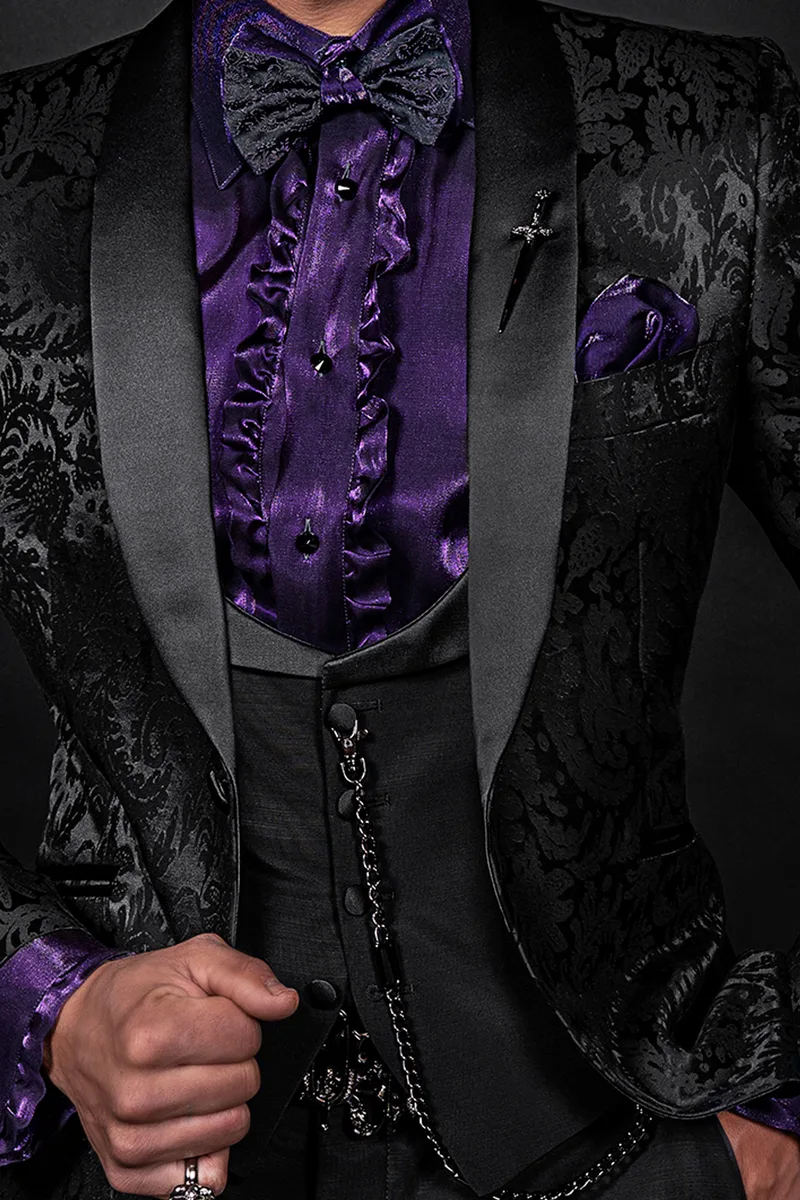 Gilet sciallato misto lana nero rever contrasto