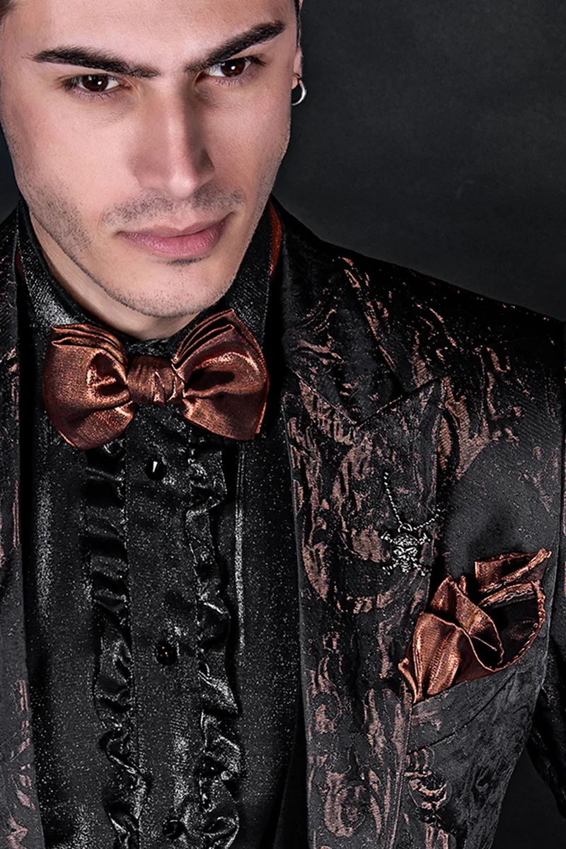 Papillon e fazzoletto in lurex marrone
