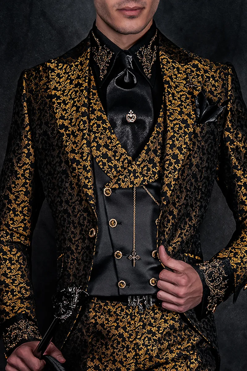 Camicia lurex nero con ricamo oro