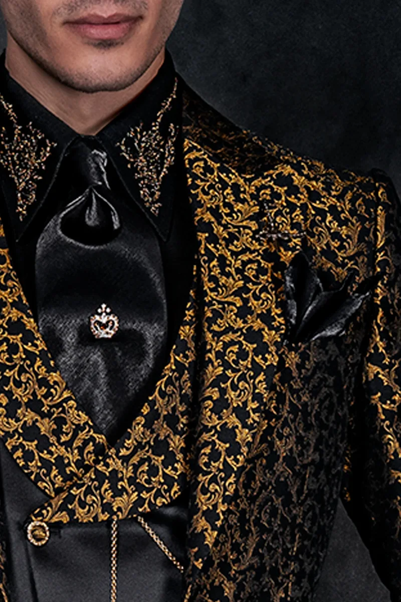 Plastron und Einstecktuch aus schwarzem Lurex
