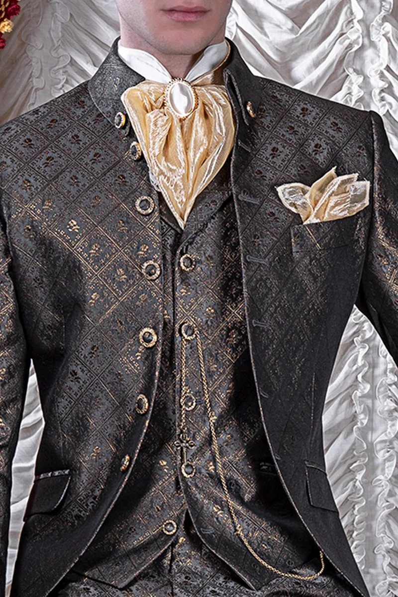 Gilet broccato con disegno grigio e oro