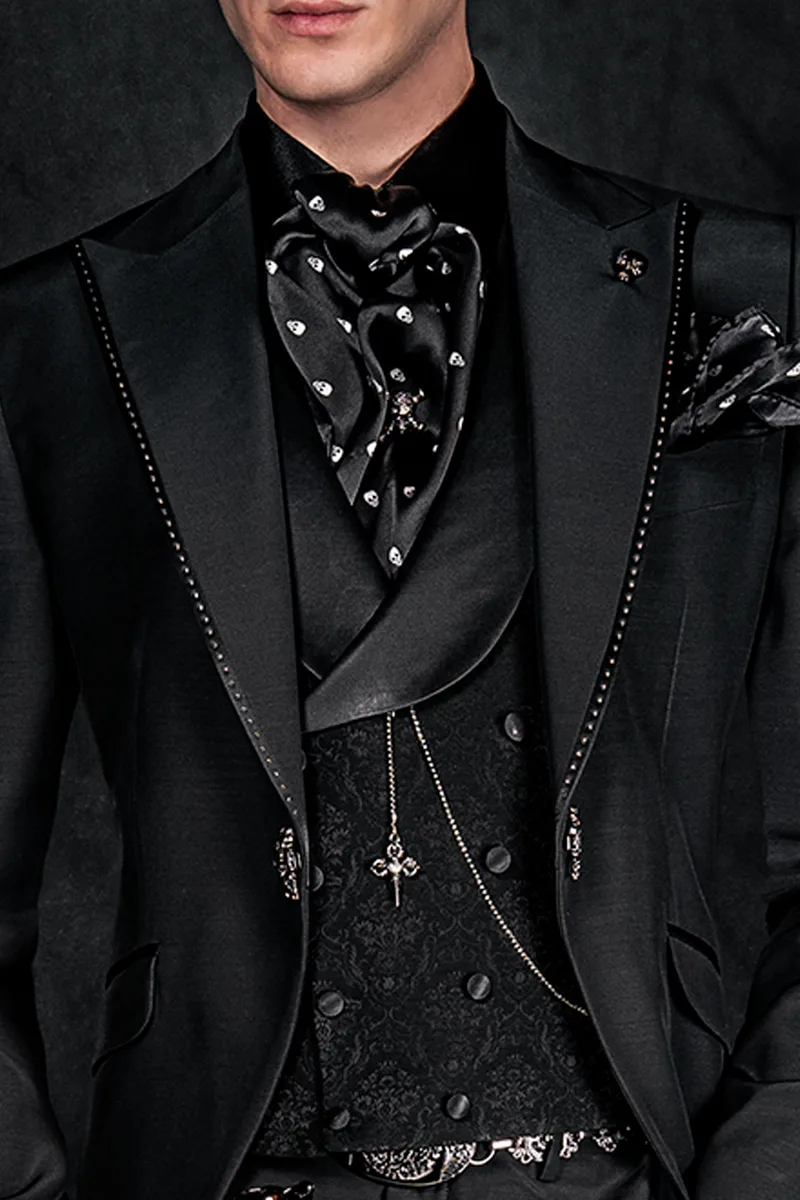 Gilet sciallato damascato nero