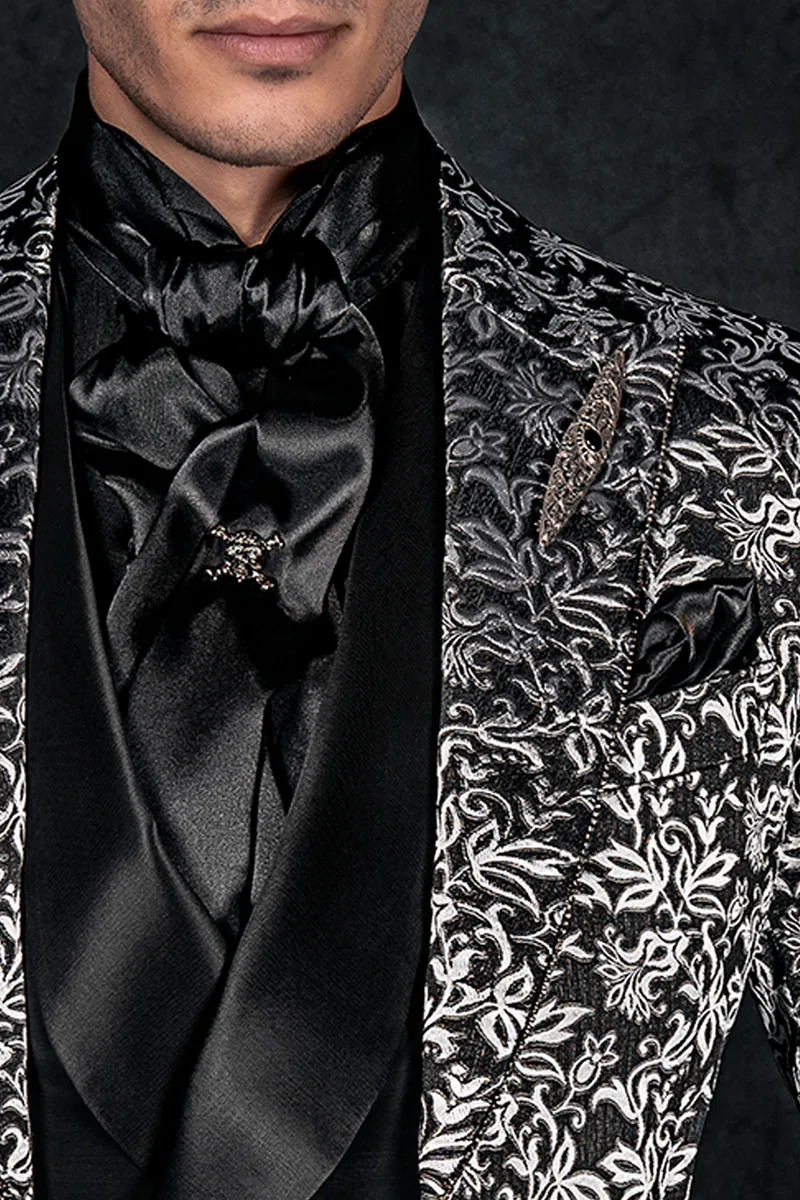 Black Satin Scarf and Handkerchief Set