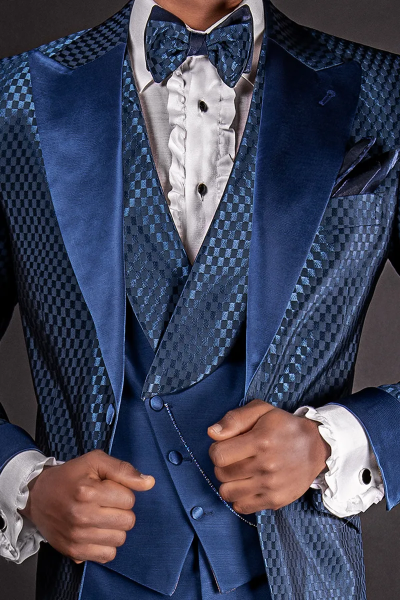 Gilet asimmetrico doppiopetto sciallato bluette rever contrasto