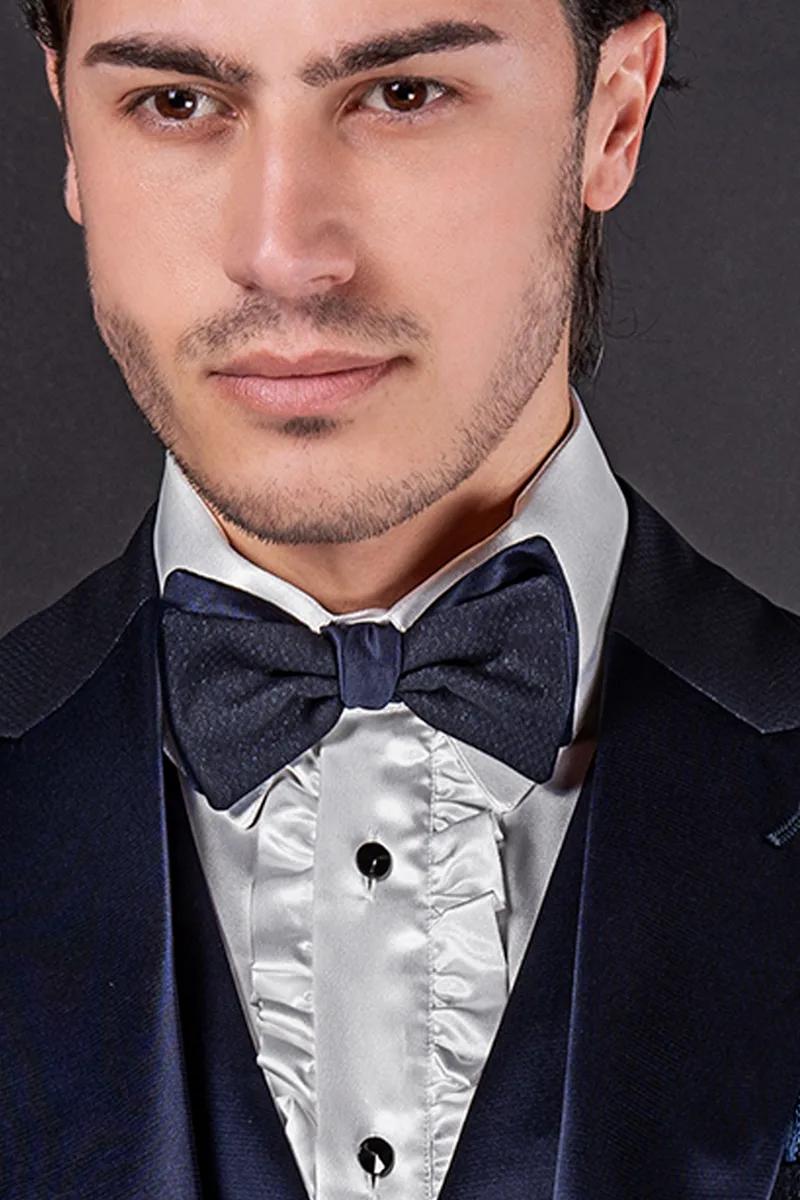 Men's formal suit in blue with satin inserts 2
