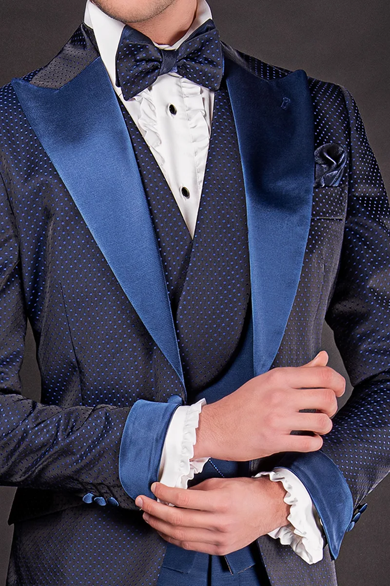 Gilet asimmetrico doppiopetto sciallato bluette rever contrasto