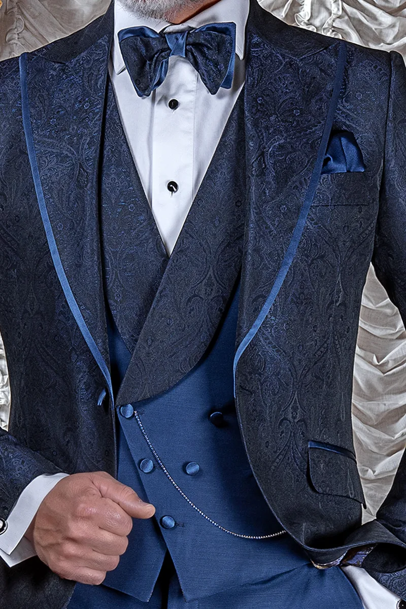 Gilet asimmetrico doppiopetto sciallato blu royal rever contrasto