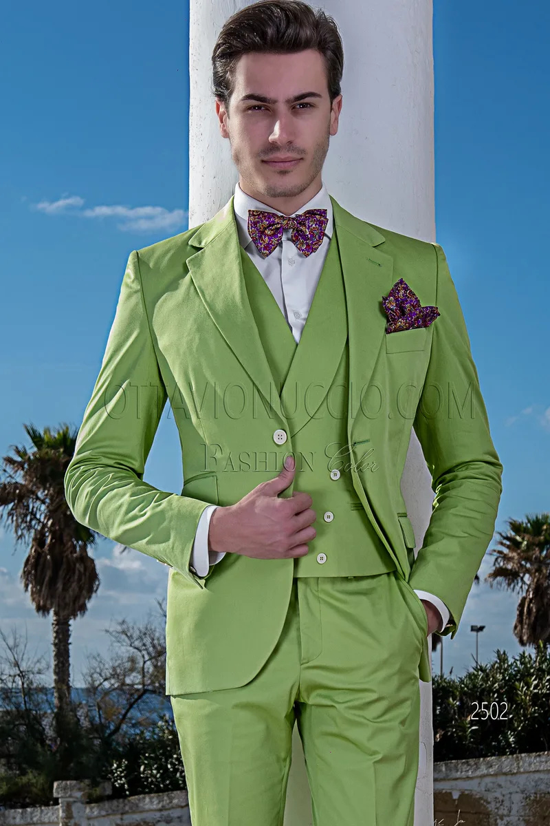 Men's vintage fashion suit in green cotton for garden ceremonies 1