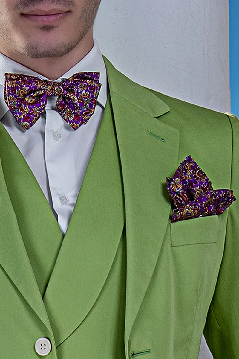 Men's vintage fashion suit in green cotton for garden ceremonies 3