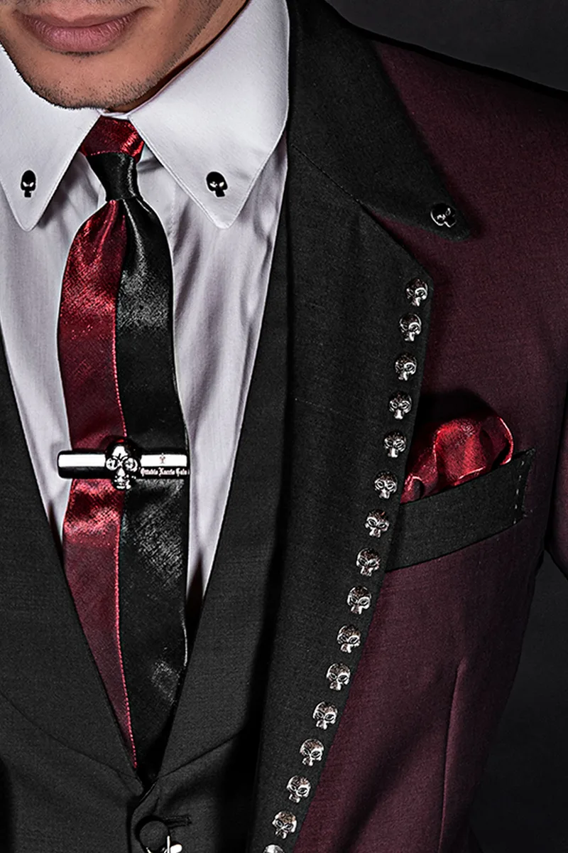 Cravattino bicolore in lurex nero e rosso con fazzoletto