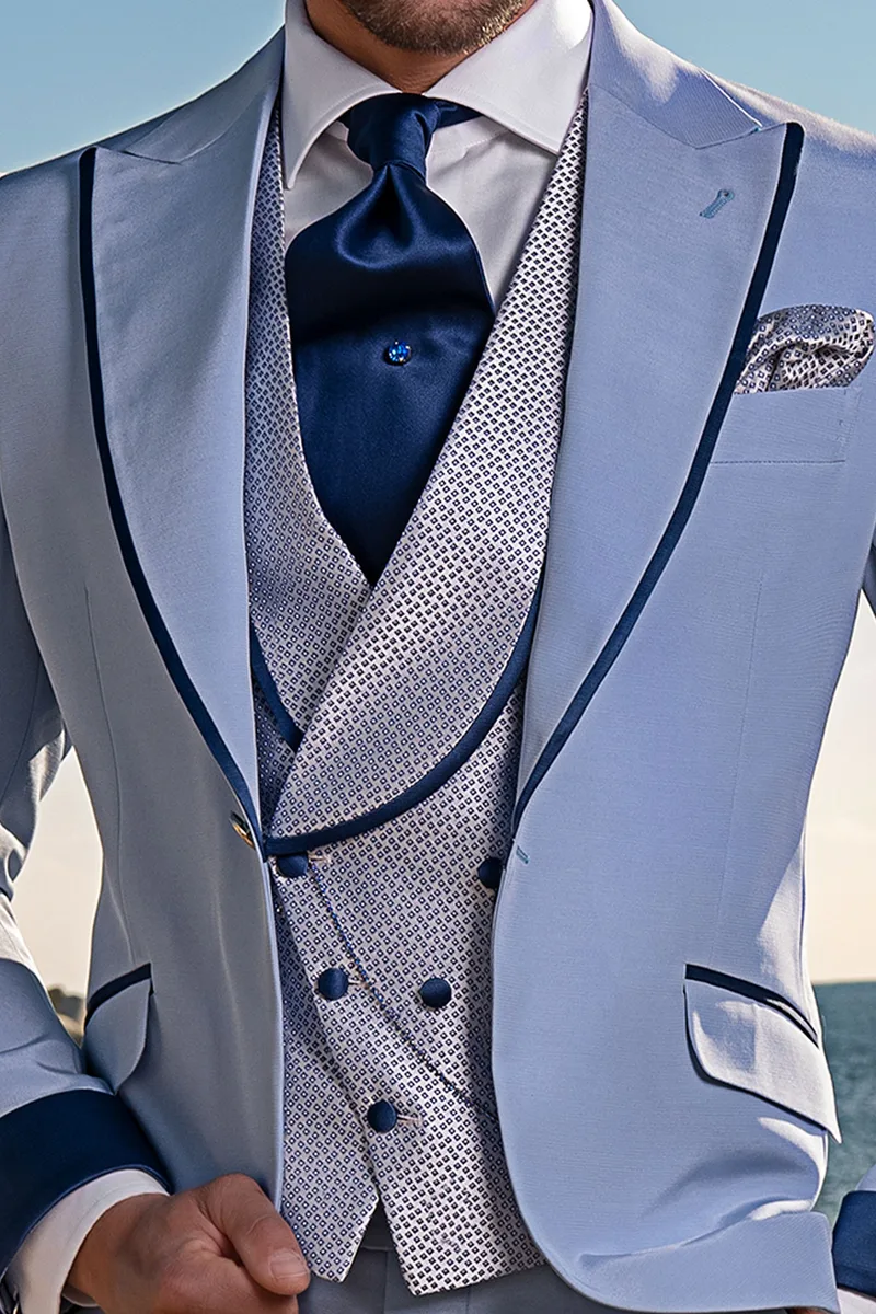 Gilet doppiopetto sciallato seta grigio perla con bordino