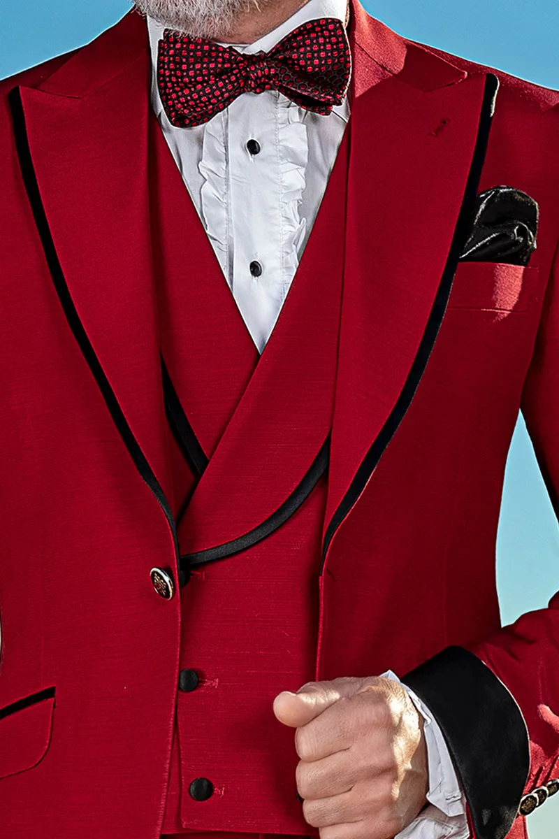 Gilet doppiopetto sciallato rosso bordino nero