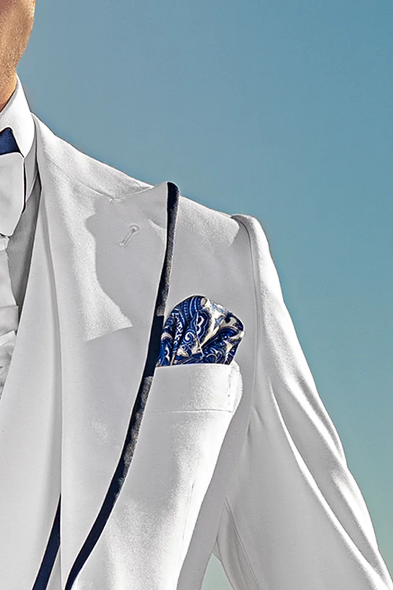 Fazzoletto seta twill stampa cachemire blu