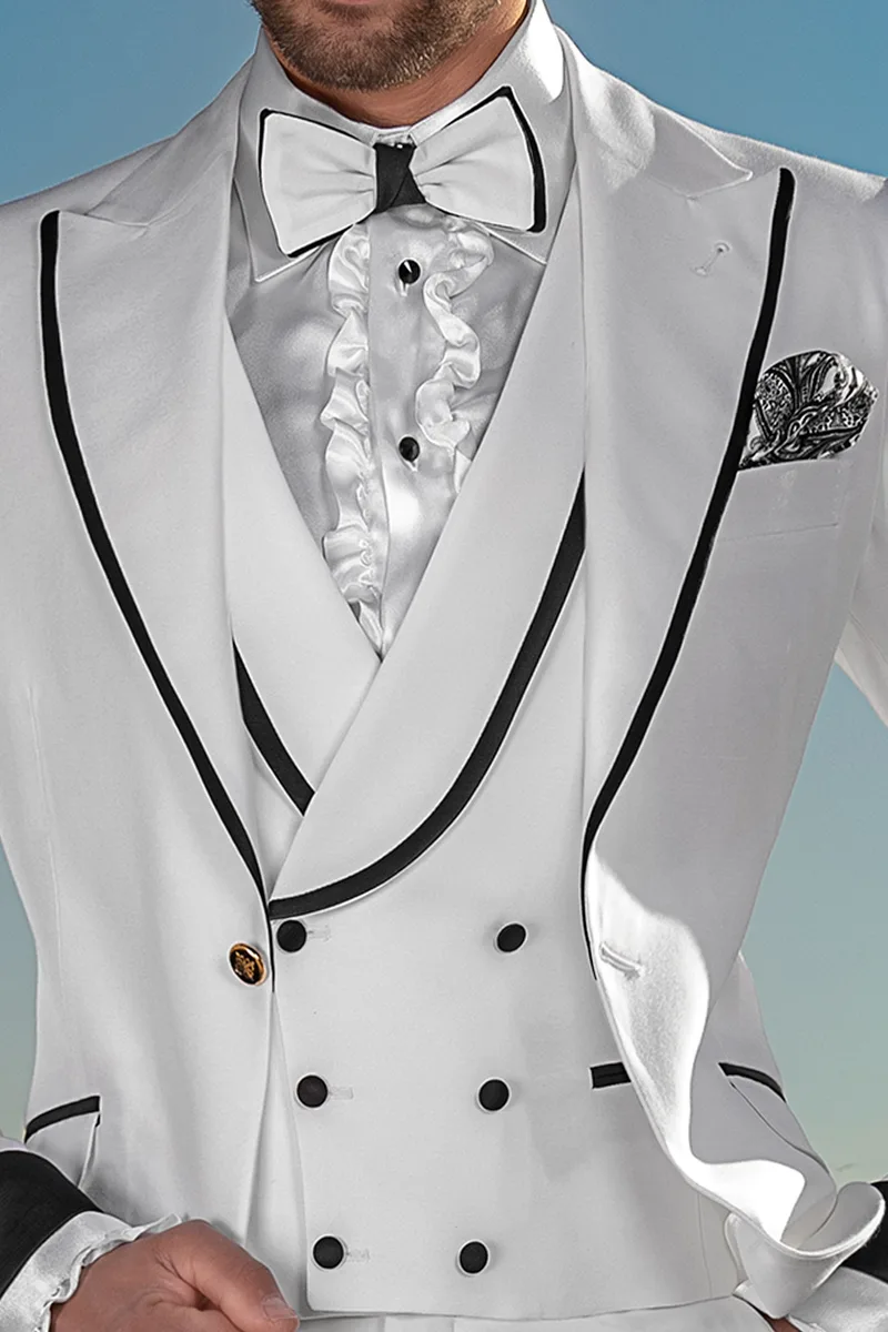 Gilet doppiopetto bianco con bordino nero