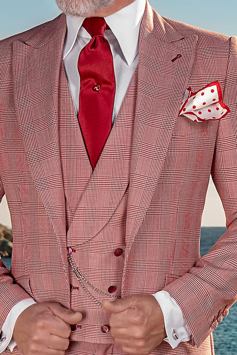 Gilet doppiopetto sciallato Principe di Galles rosso