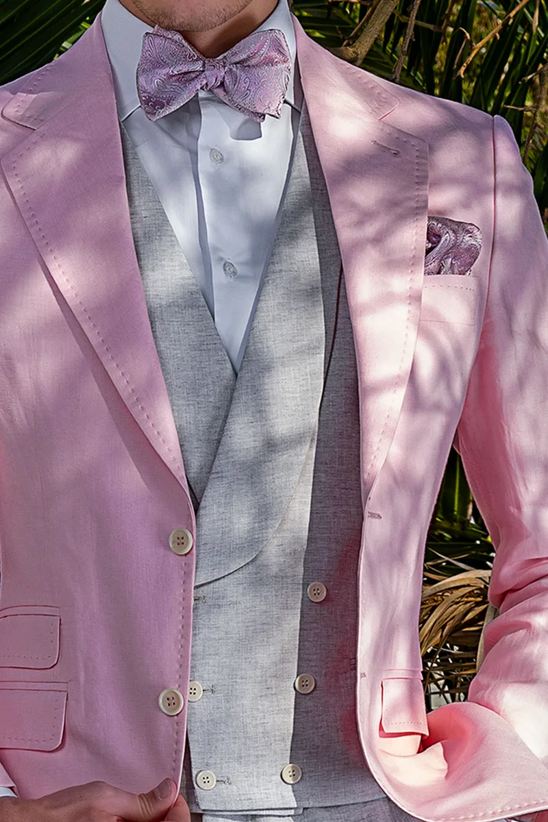 Gilet doppiopetto in puro lino grigio perla