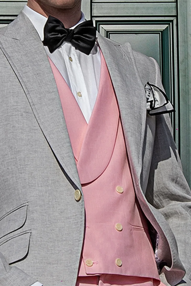 Gilet doppiopetto in puro lino rosa