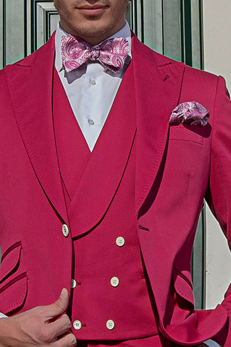 Gilet doppiopetto in piquet di cotone fucsia