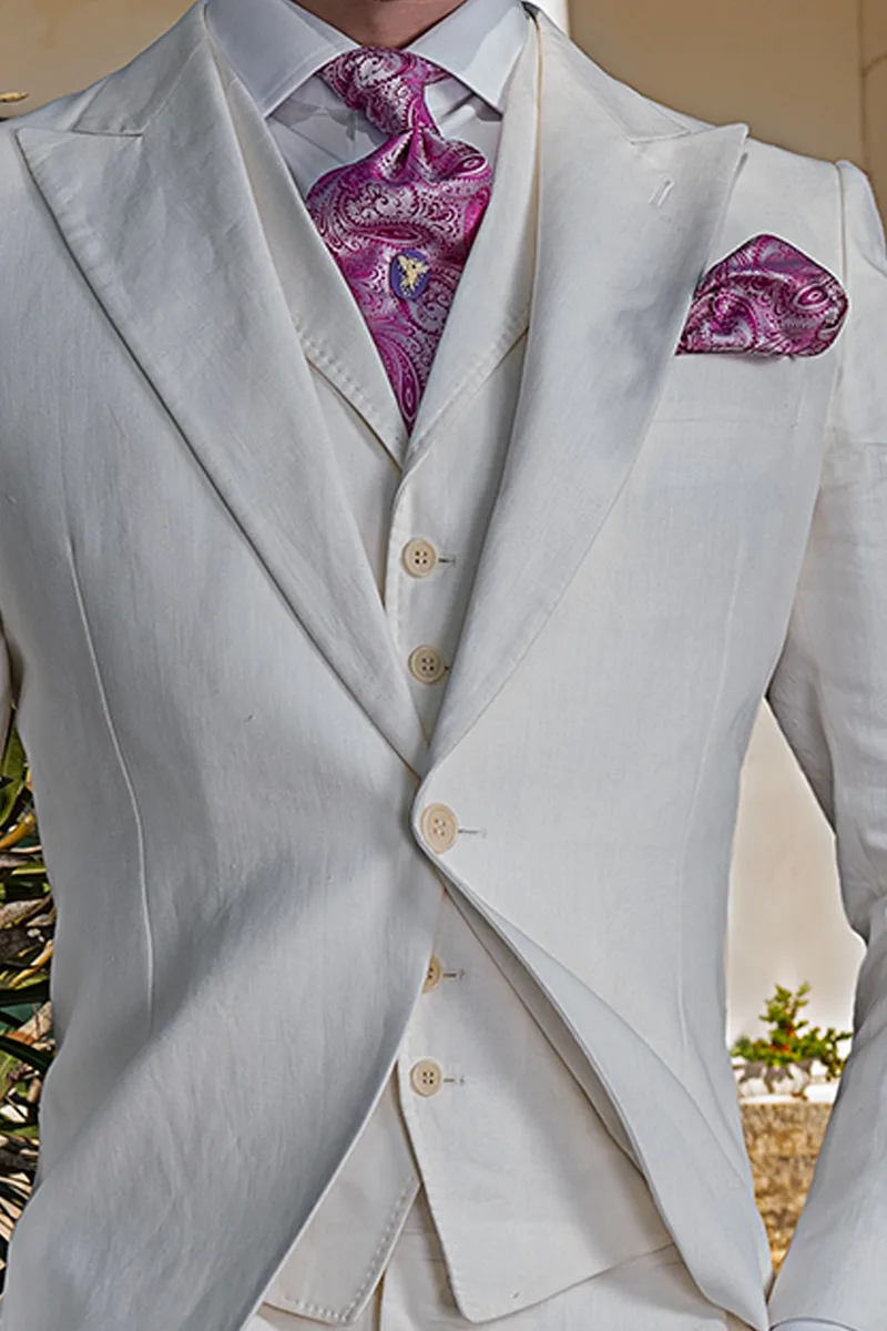 Gilet impunturato in lino bianco avorio