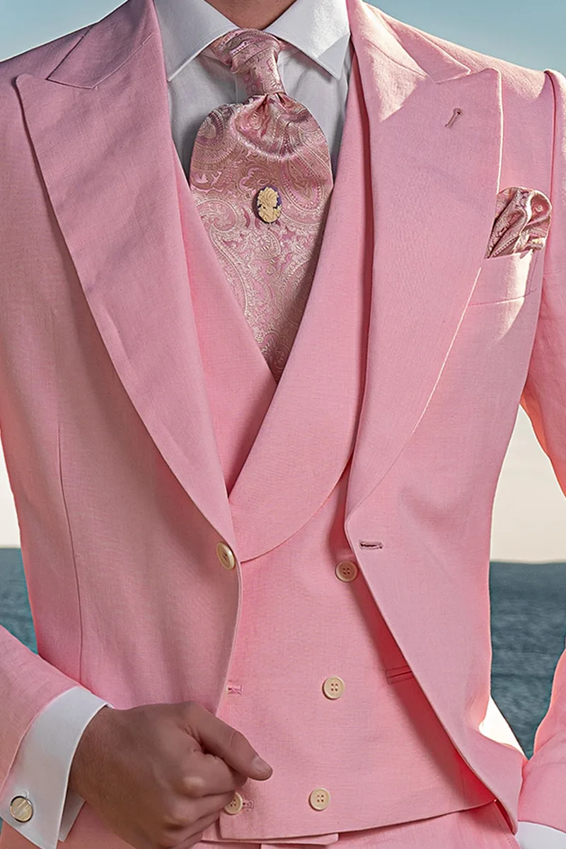 Gilet doppiopetto in puro lino rosa
