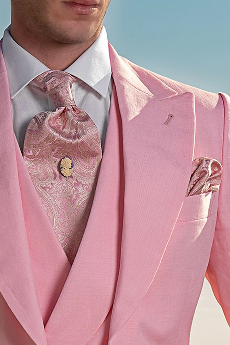 Cravattone e Fazzoletto in seta cachemire rosa
