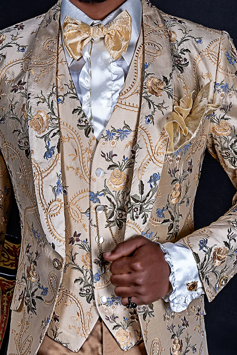 Gilet in seta shantung beige ricamata