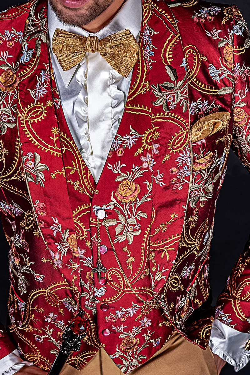 Gilet in seta shantung rossa ricamata