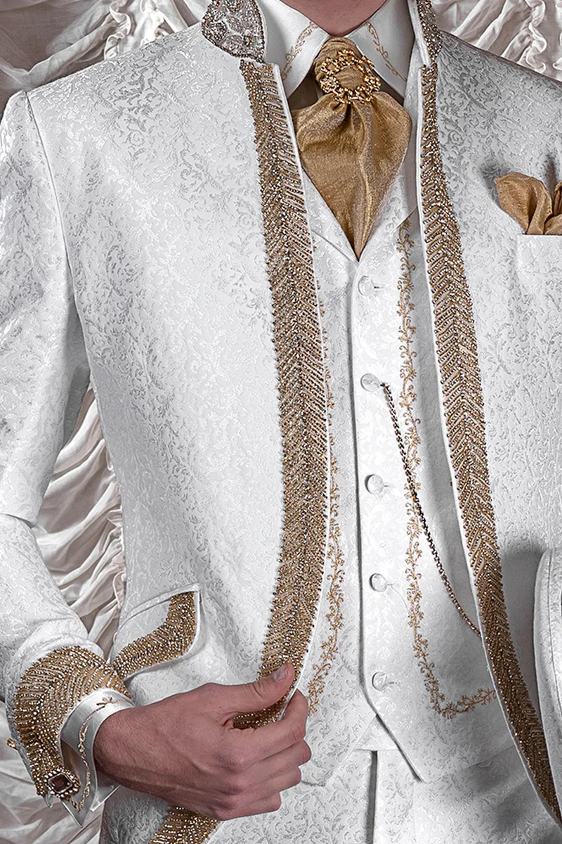 Camicia in raso microfibra bianco con ricamo oro