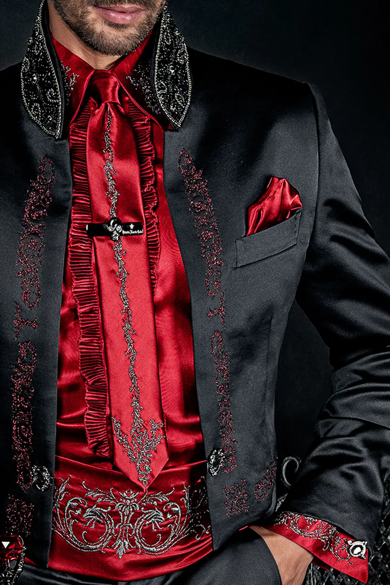 Camicia e accessori rossi con ricamo drago