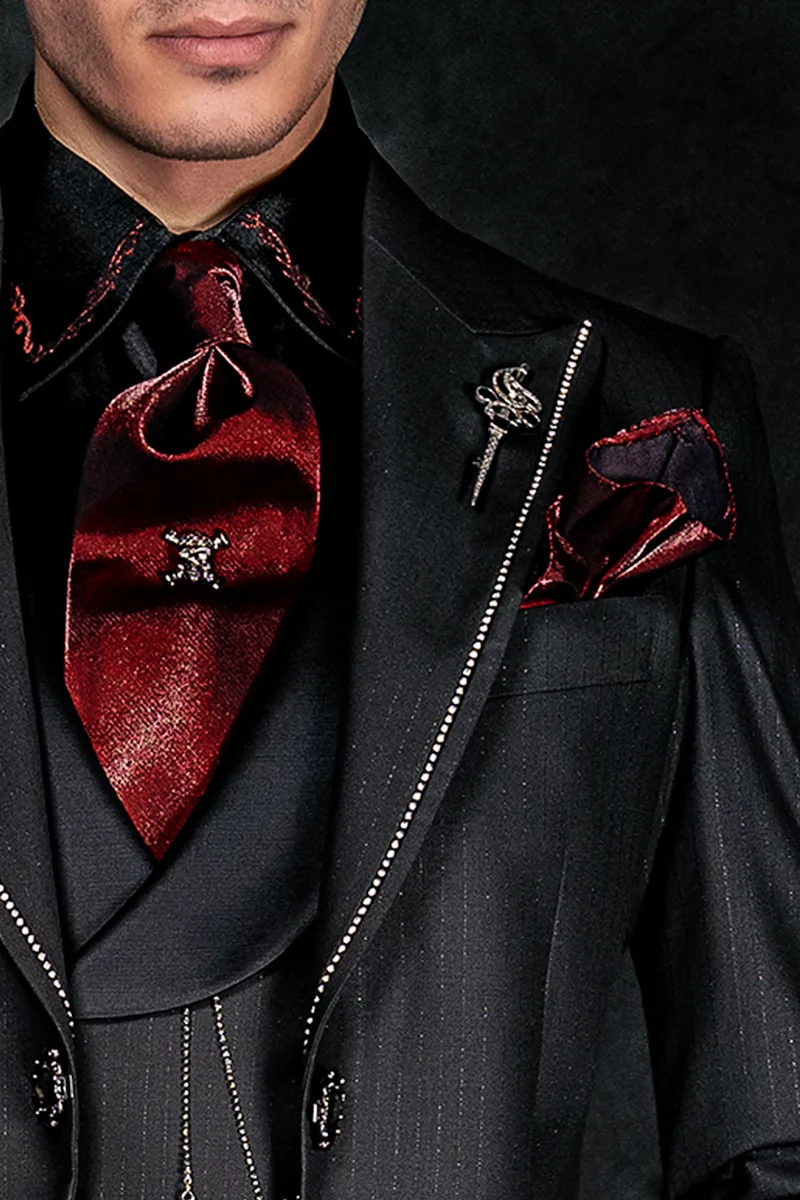 Cravattone da annodare e fazzoletto in lurex rosso