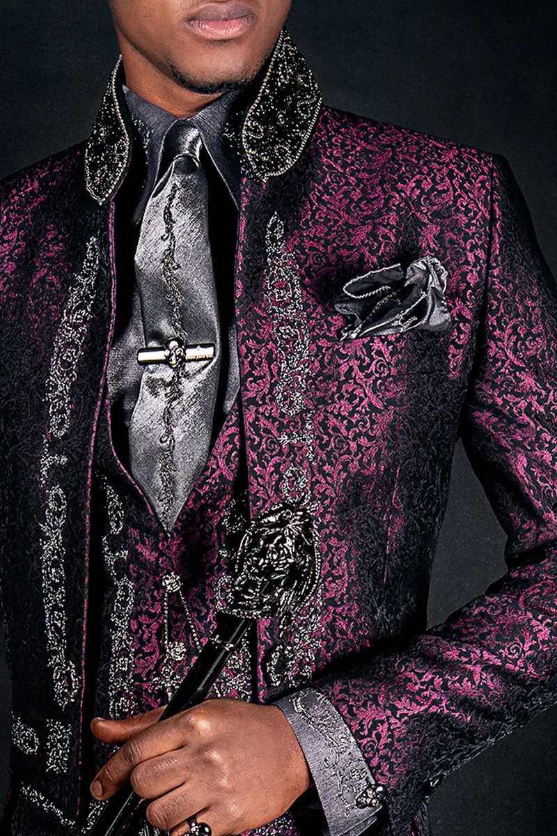 Camicia e Cravatta in tessuto lurex grigio con ricamo
