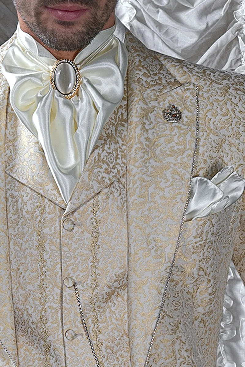 Plastron annodato e fazzoletto in raso avorio