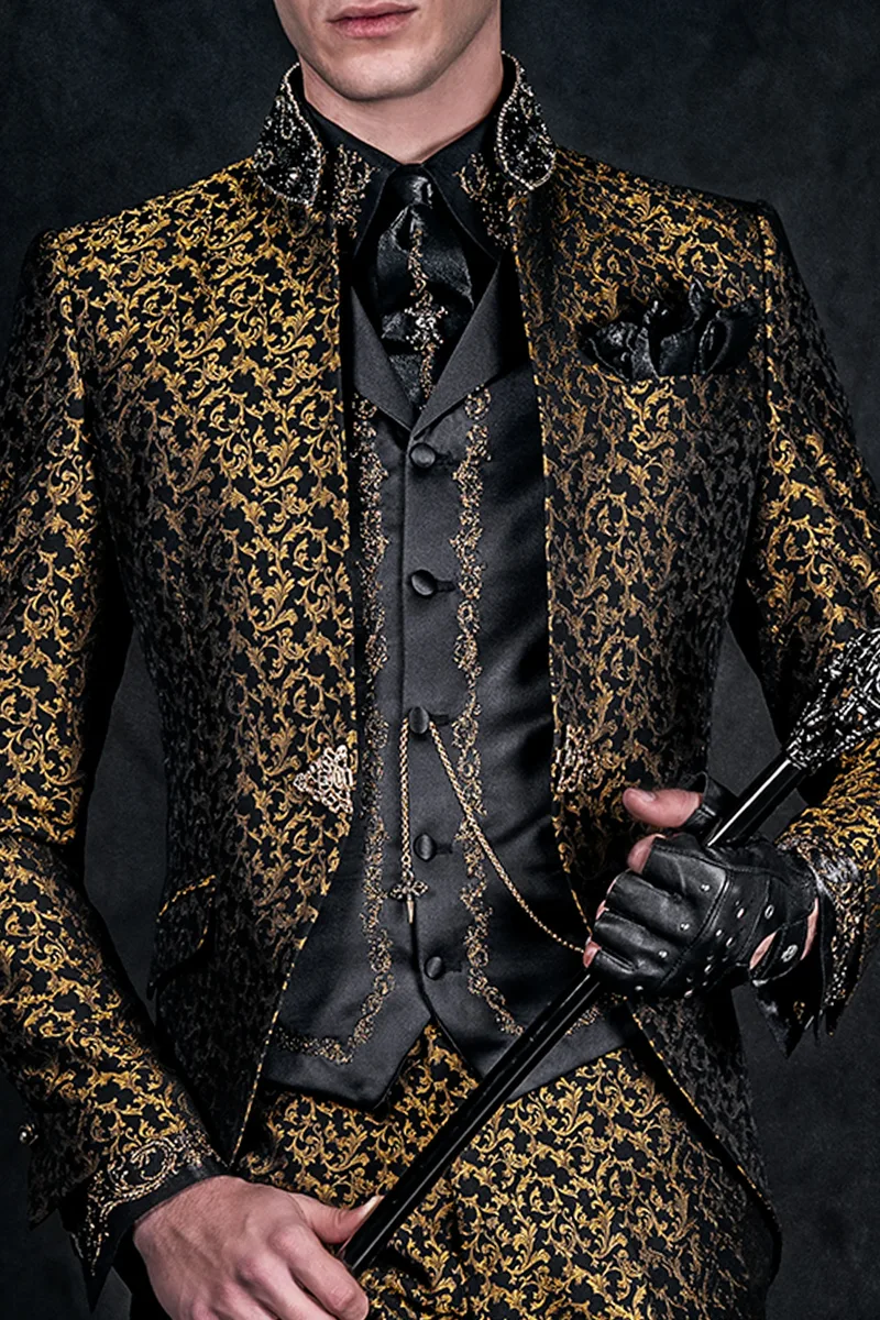 Camicia e cravatta lurex nero ricami oro