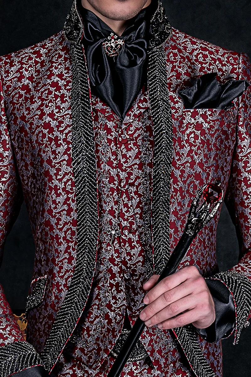 Gilet damascato con ricamo nero-argento
