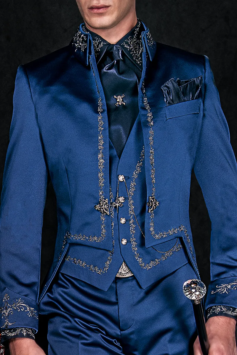 Cravattone e fazzoletto in lurex blu