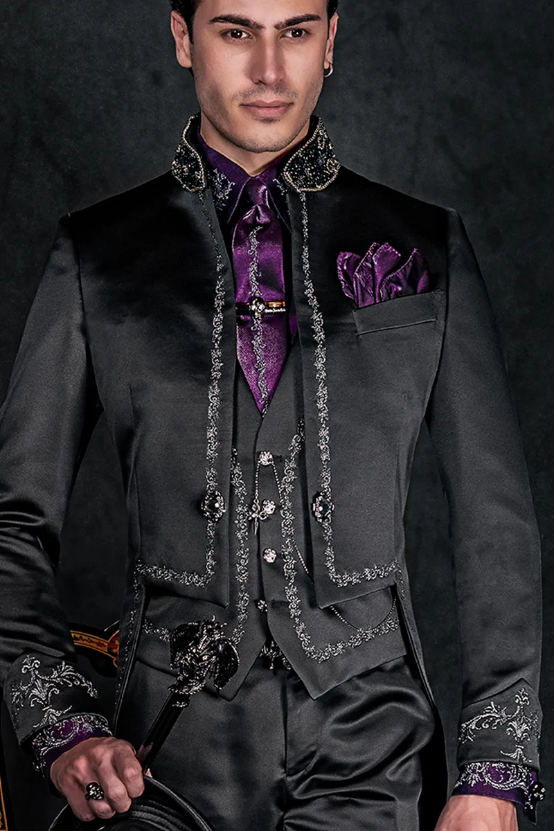 Camicia e Cravatta in tessuto lurex fucsia con ricamo