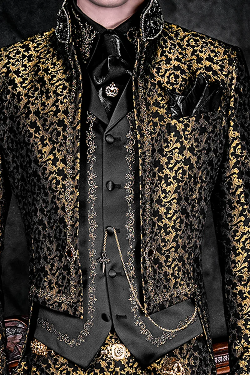 Gilet in raso nero con ricamo nero-oro