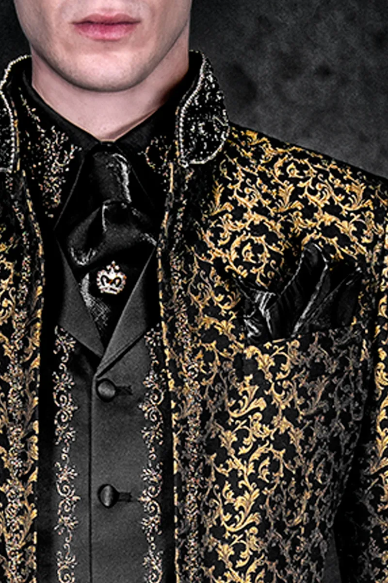 Plastron und Einstecktuch aus schwarzem Lurex