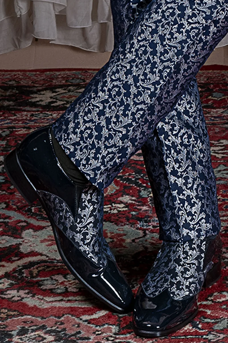Scarpa bicolore vernice blu inserto blu argento