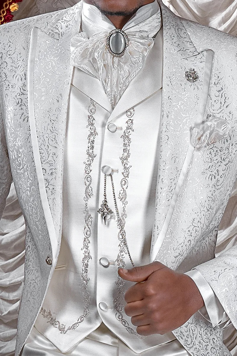 Gilet in raso bianco naturale con ricamo argento