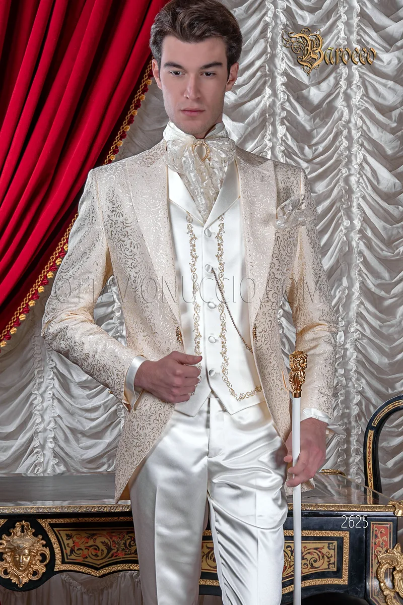 Men's ivory damask groom suit for luxury weddings 1