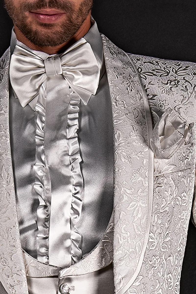 Smoking-Hochzeitsanzug aus weißem Damast, Hose und Weste aus Satin 3