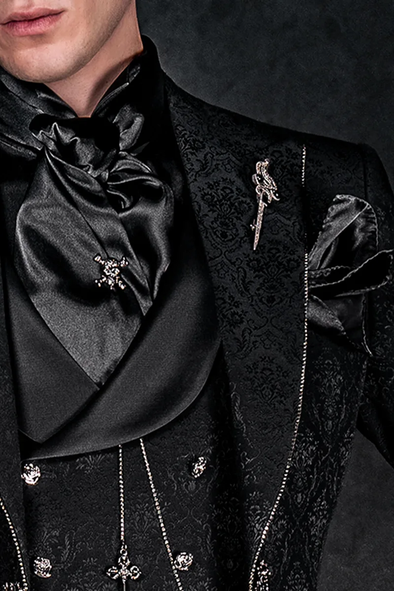 Black Satin Scarf and Handkerchief Set