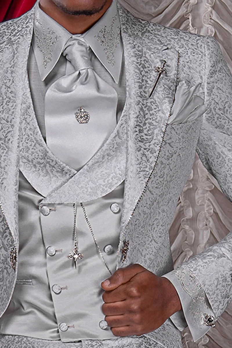 Camicia lurex grigio perla con ricamo argento