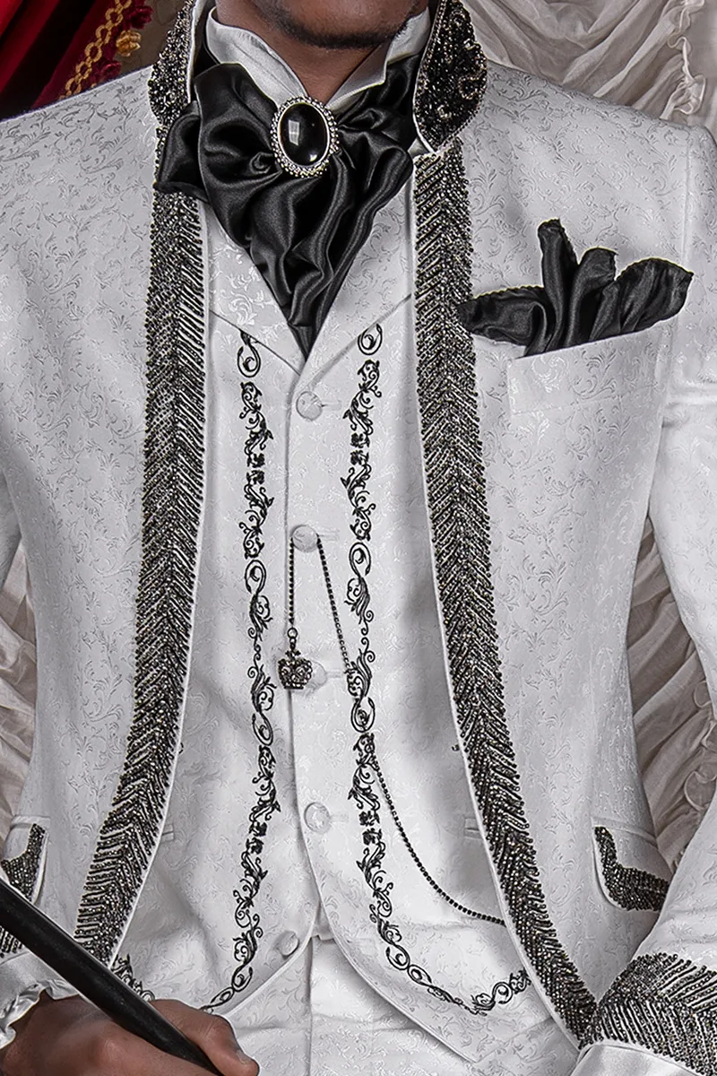 Gilet damascato bianco con ricamo nero