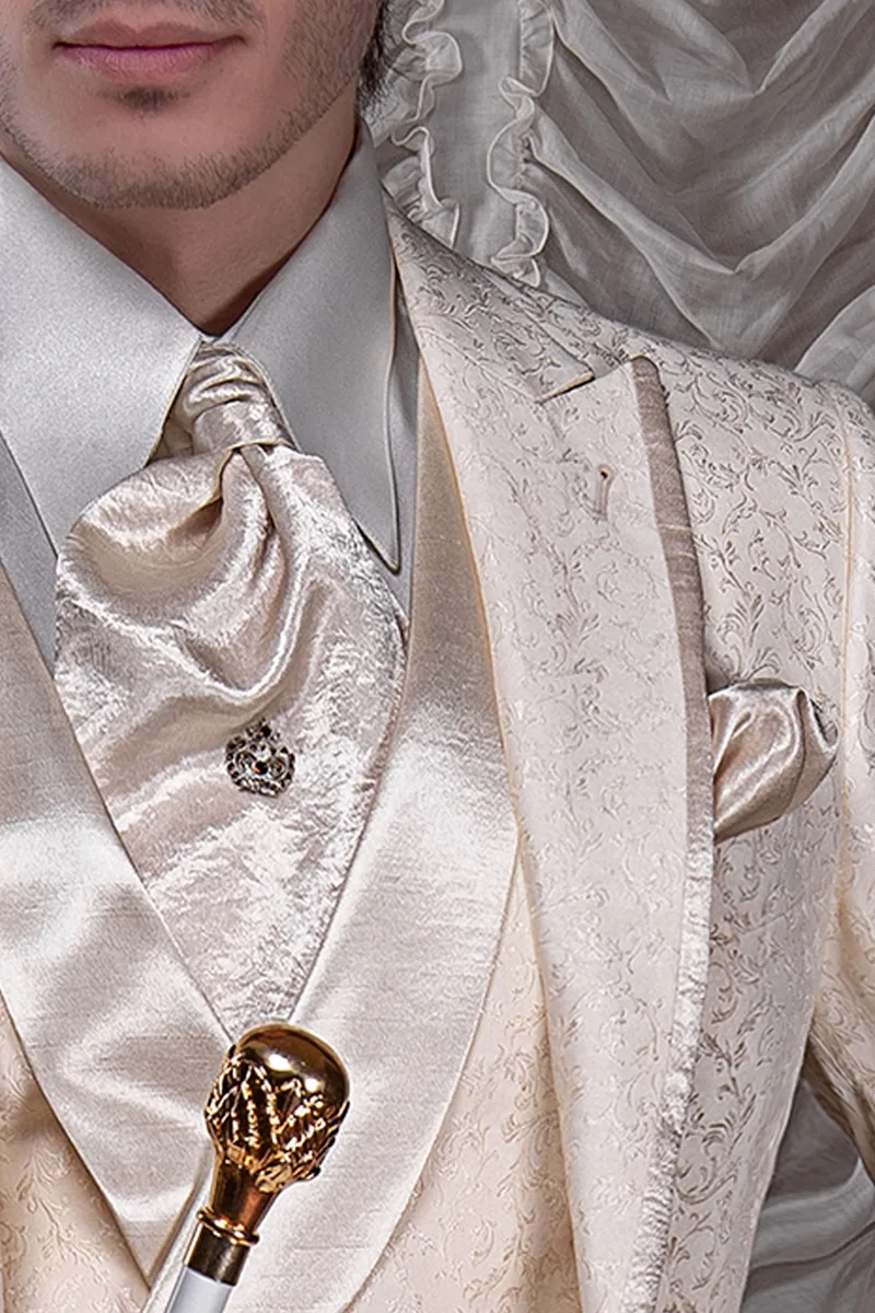 Ascot e fazzoletto in raso effetto stropicciato beige