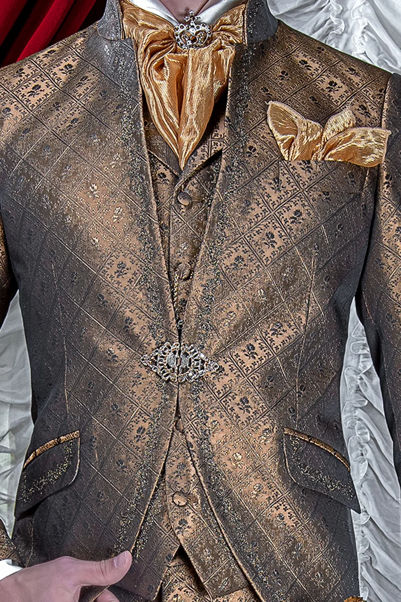 Gilet broccato oro con ricamo nero-oro