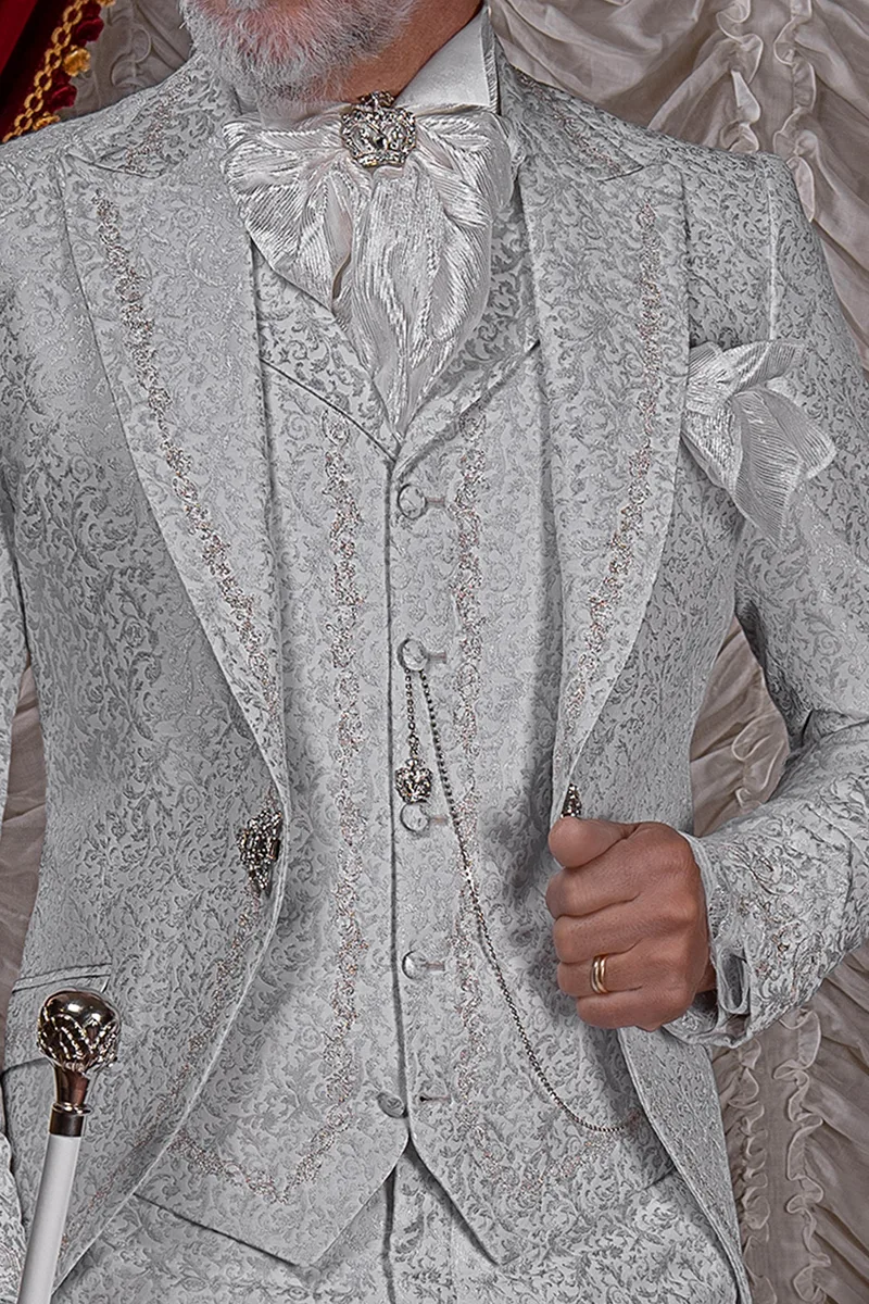 Gilet damascato grigio perla con ricamo argento