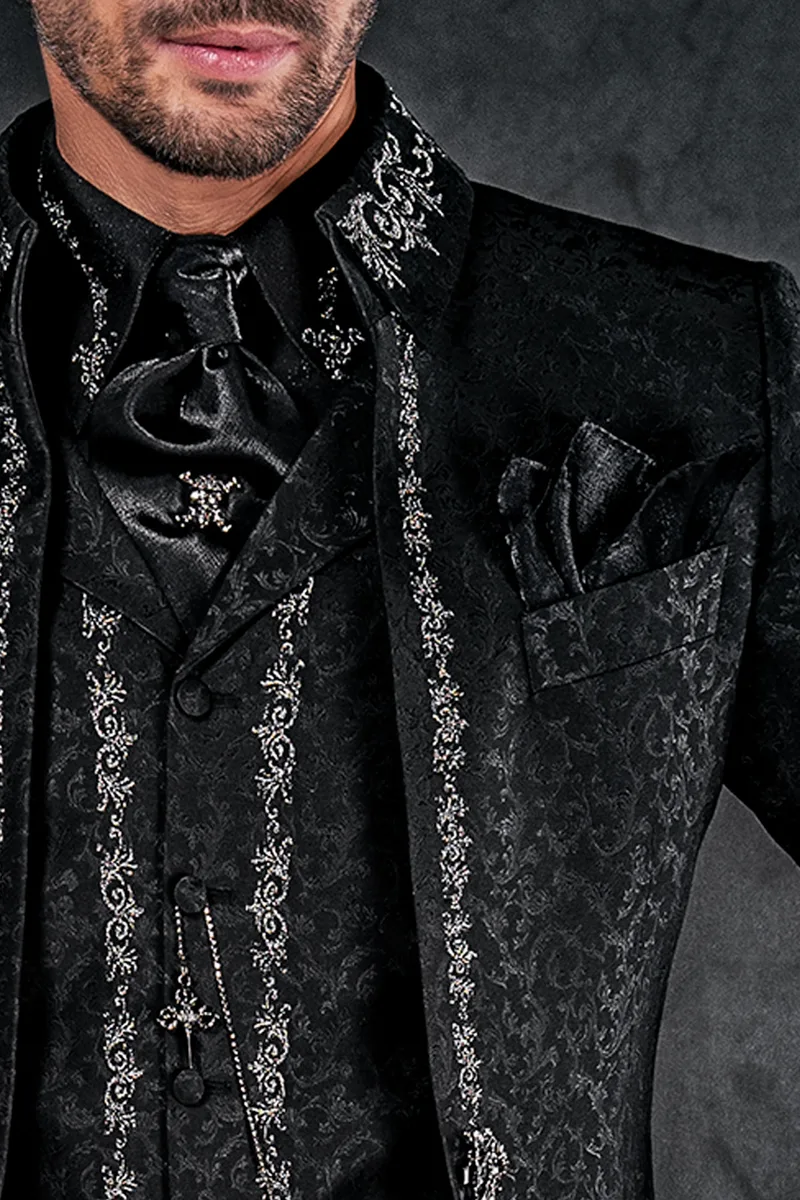 Plastron und Einstecktuch aus schwarzem Lurex