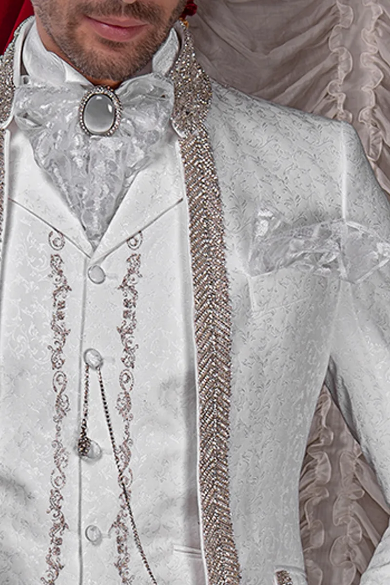 Gebundener Plastron aus weißer Spitze mit Einstecktuch